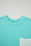 Twist Ribbed Color Block Pocket Crew Neck T-Shirt- 4 Colors