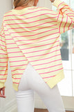 Striped Overlap Back Drop Shoulder Pullover Sweatshirt- 2 Colors