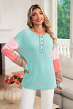 Twisted Ribbed Color Block Patchwork Long Sleeve Henley Shirt