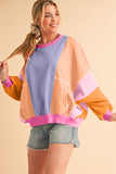 Color Block Patchwork Drop Shoulder Sweatshirt with Pockets- 2 Colors