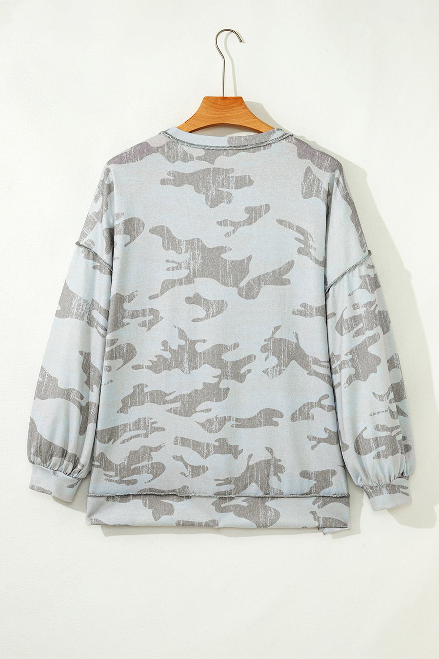Camouflage Print Exposed Seam Drop Shoulder Sweatshirt- 2 Colors