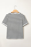 Striped Scalloped Trim Crew Neck Short Sleeve T-Shirt- 5 Colors
