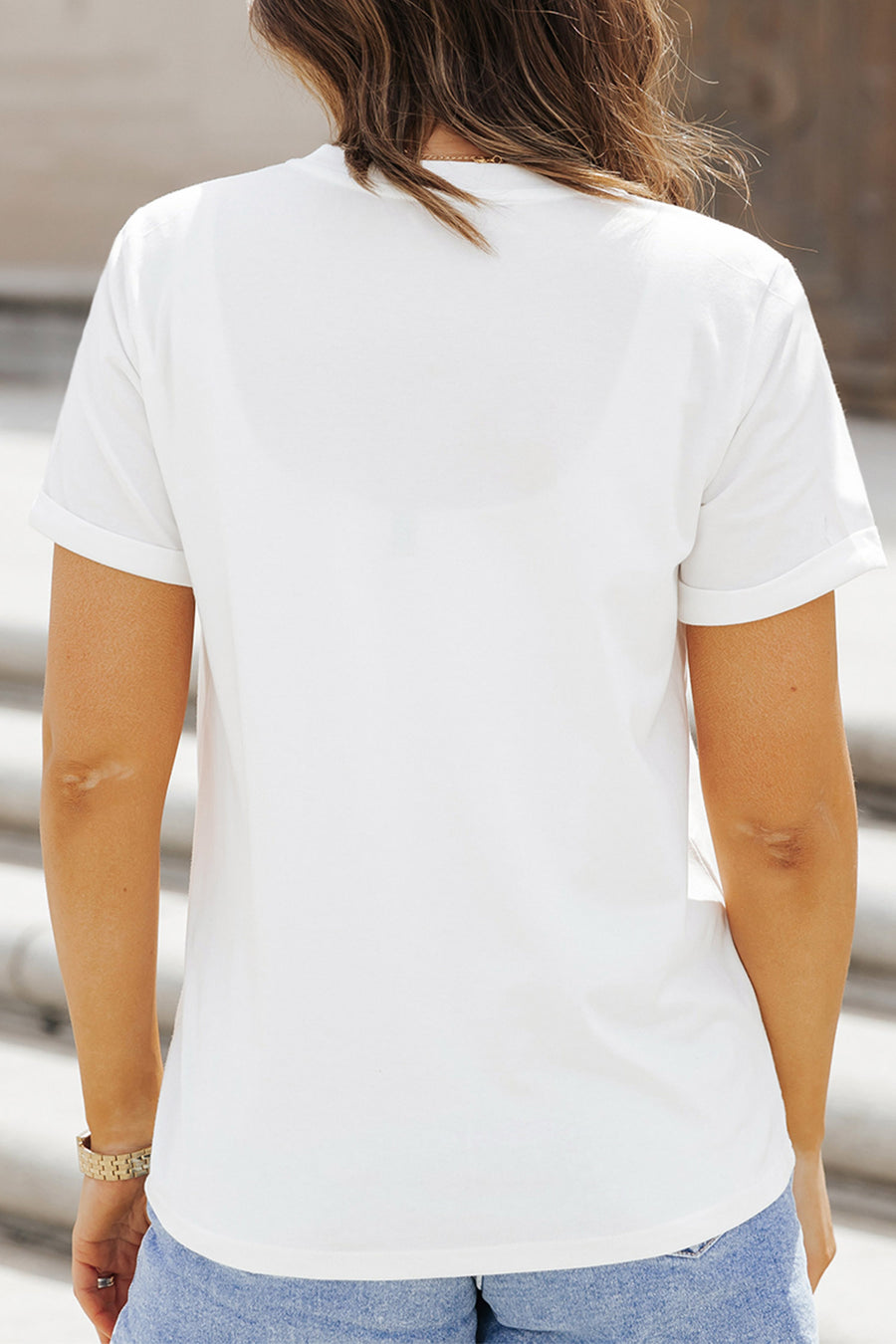 White Faux Patchwork American Print Goose Graphic T-Shirt