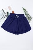 Navy Blue Drawstring Elastic Waist Built-In Brief Swim Shorts