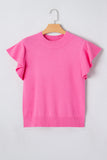 Ribbed Trim Crew Neck Ruffled Short Sleeve Sweater- 3 Colors
