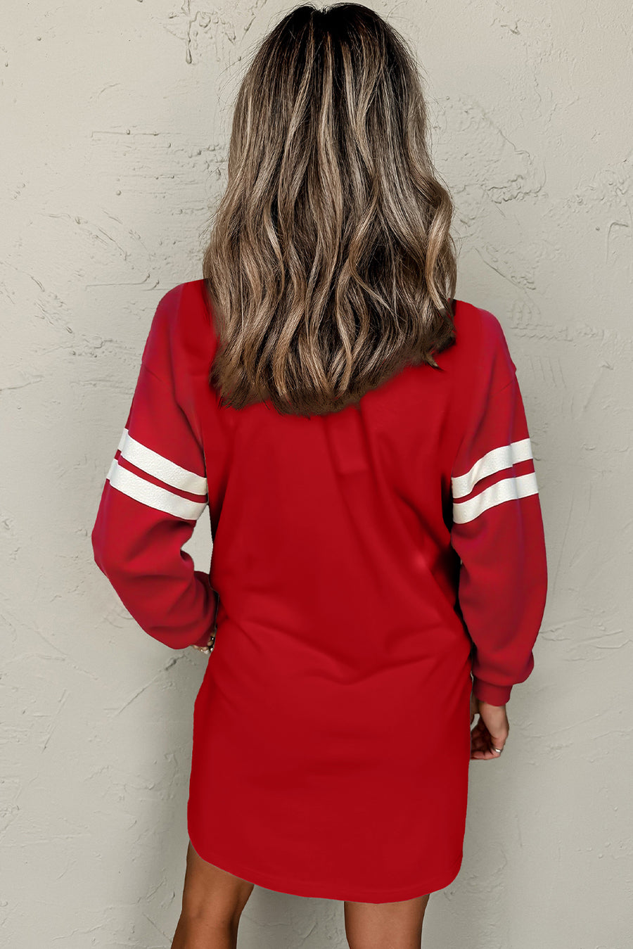 Varsity Striped Long Sleeve Loose Mini Dress with Pockets- 5 Colors