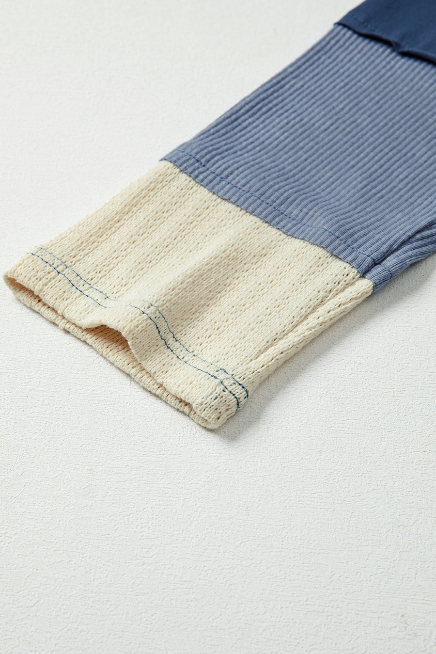 Blue & Cream Knit Color Block Patchwork Star Patch Sweatshirt