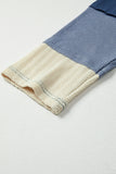 Blue & Cream Knit Color Block Patchwork Star Patch Sweatshirt