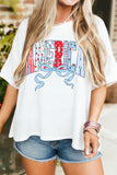 White Coquette Bow America Short Sleeve Graphic T-Shirt