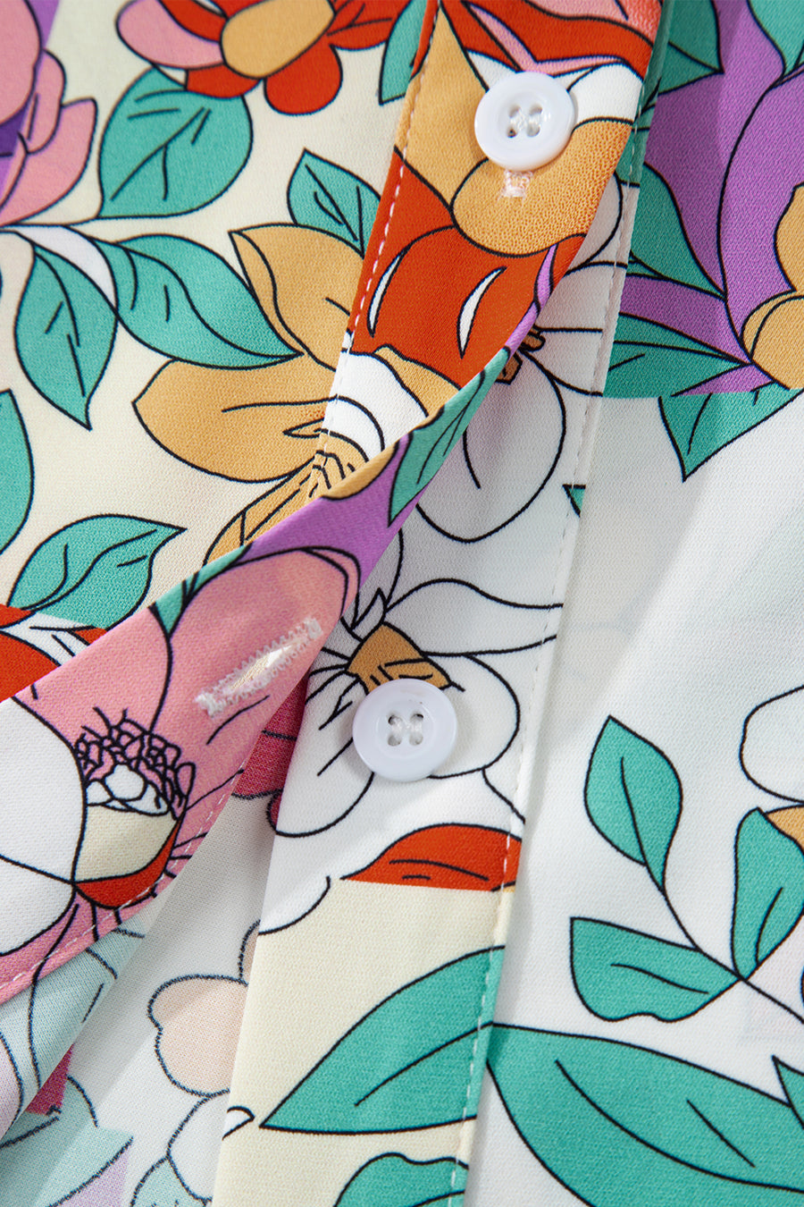 Multicolored Floral Frilly Neckline Long Sleeve Button-Up Blouse
