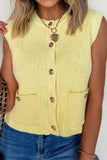 Sleeveless Knit Button-Up Sweater with Pockets- 2 Colors