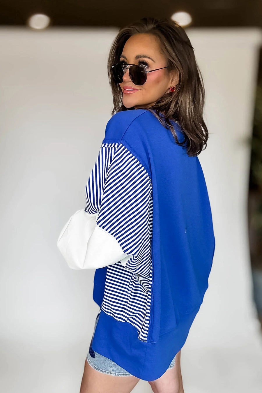Striped Patchwork Sleeve Colorblock Sweatshirt- 3 Colors