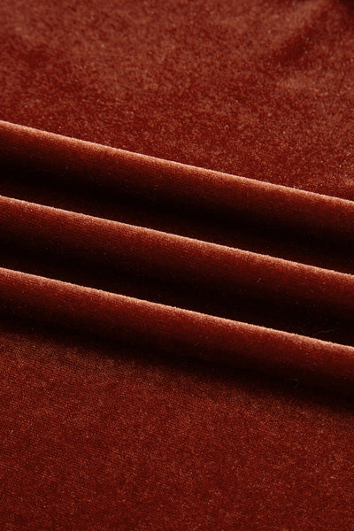 Clay Elastic V Neck Puff Sleeve Flowy Velvet Dress