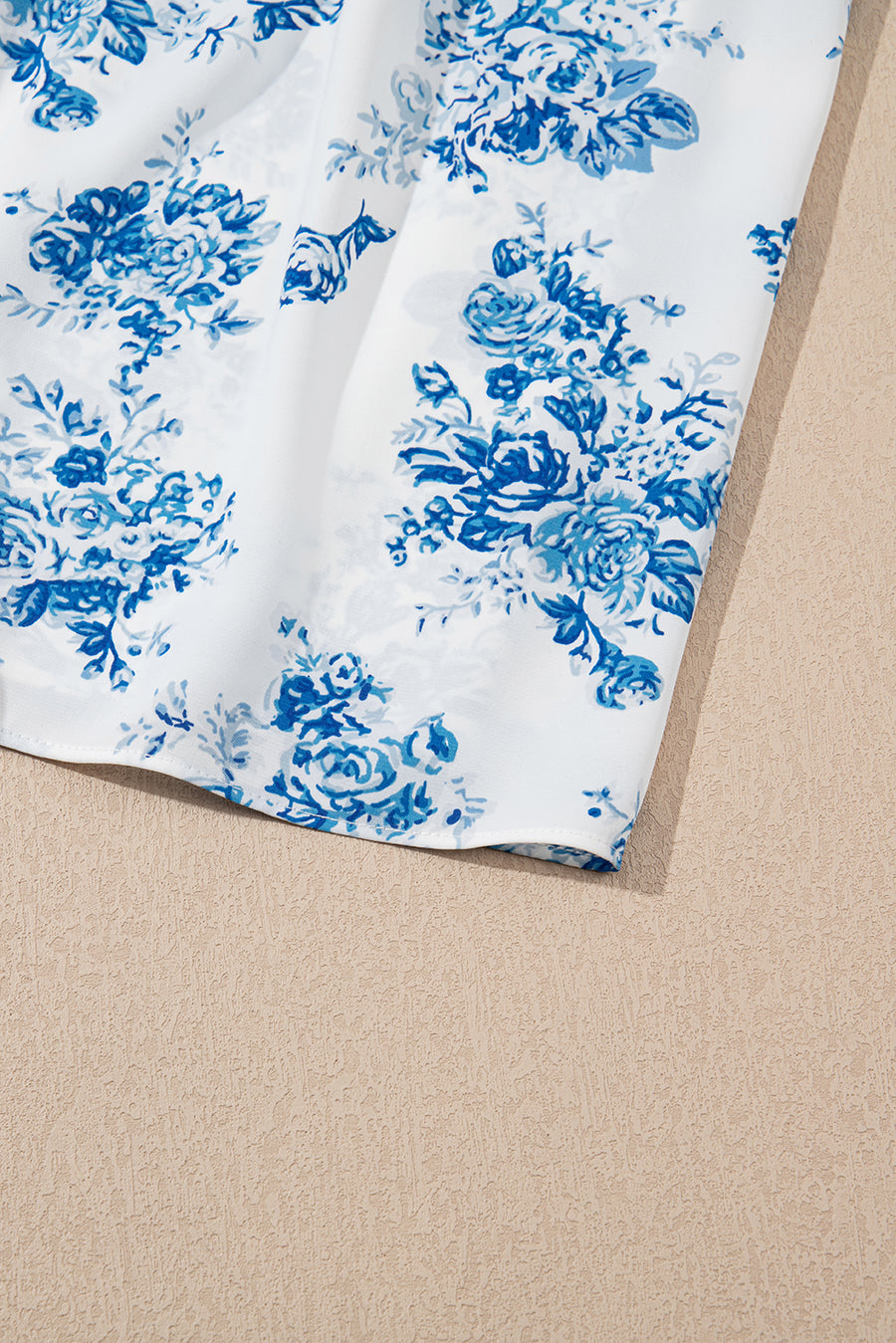 Blue Multi and White Floral Print Smocked Tie Strap Sleeveless Midi Dress