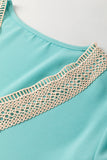Green Lace Trim V Neck Short Sleeve Blouse