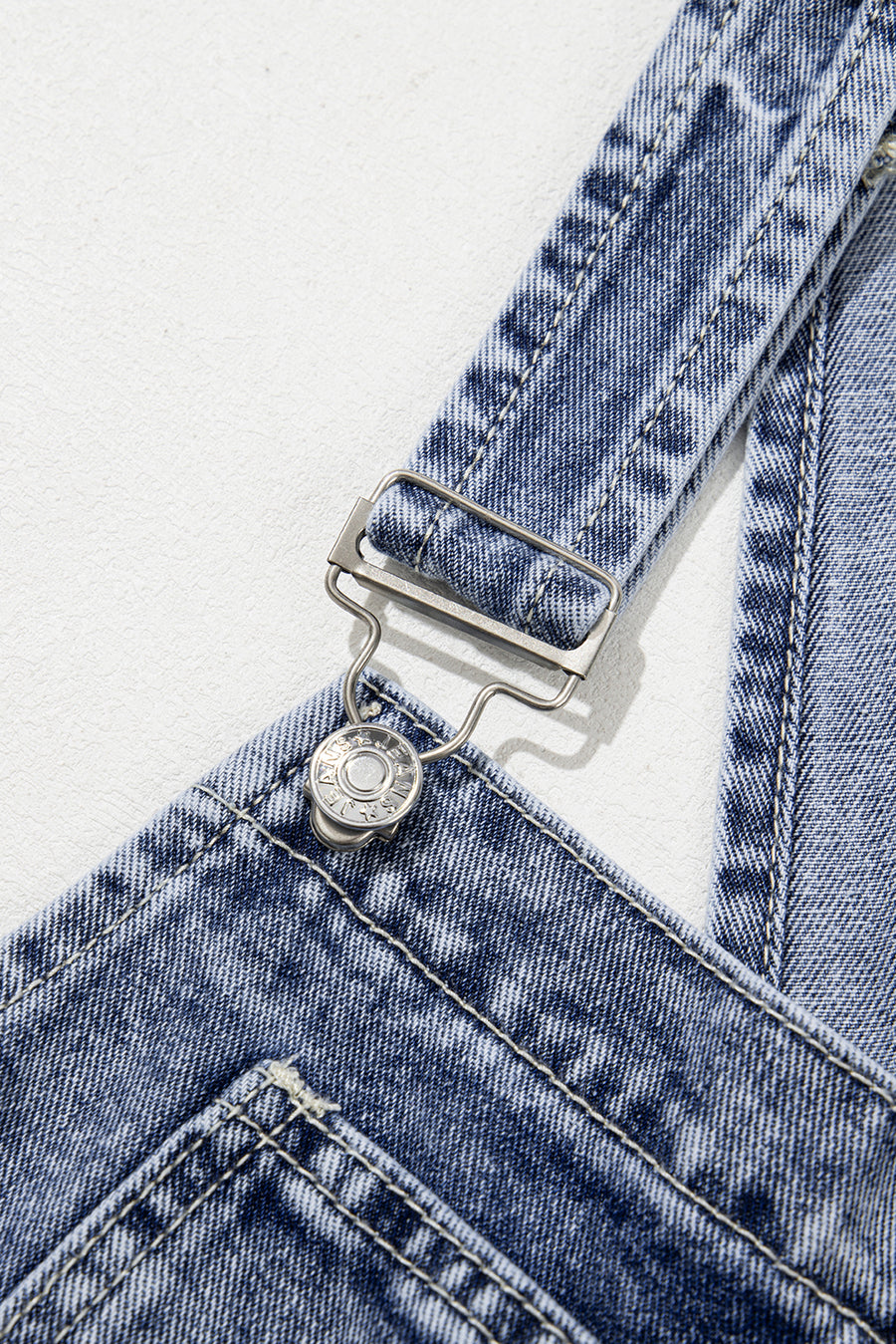 Mineral Wash Blue Straight Leg Denim Overalls