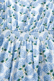 Sky Blue Hydrangea Floral Print Ruffle Trim Flutter Sleeve Long Dress