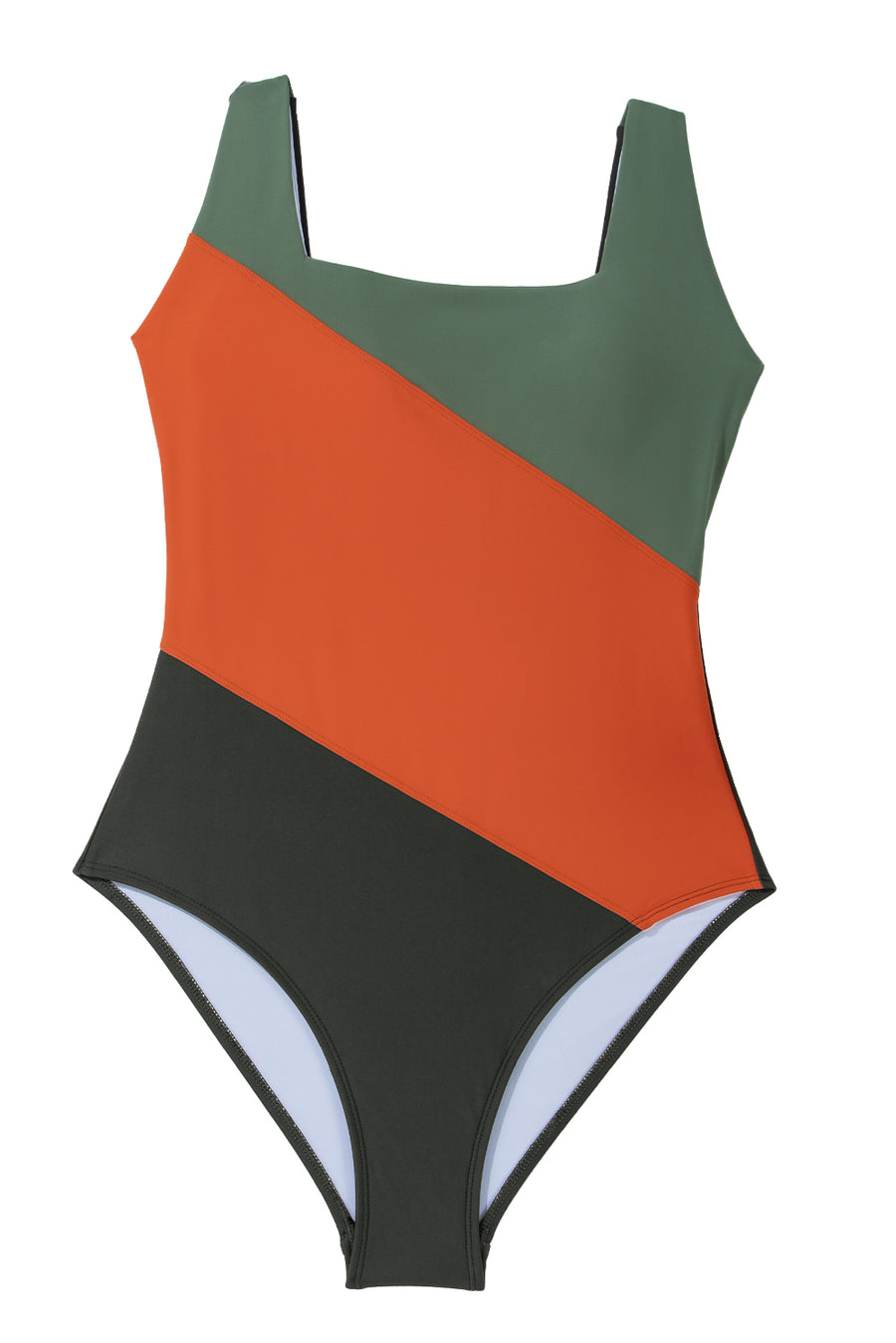 Color Block Padded Square Neck One-Piece Swimsuit B