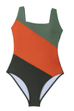 Color Block Padded Square Neck One-Piece Swimsuit B