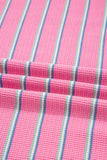 Pink Striped Textured Knit Puff Sleeve Crew Neck Top