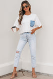 Printed Denim Chest Pocket Graphic T-Shirt- 2 Colors