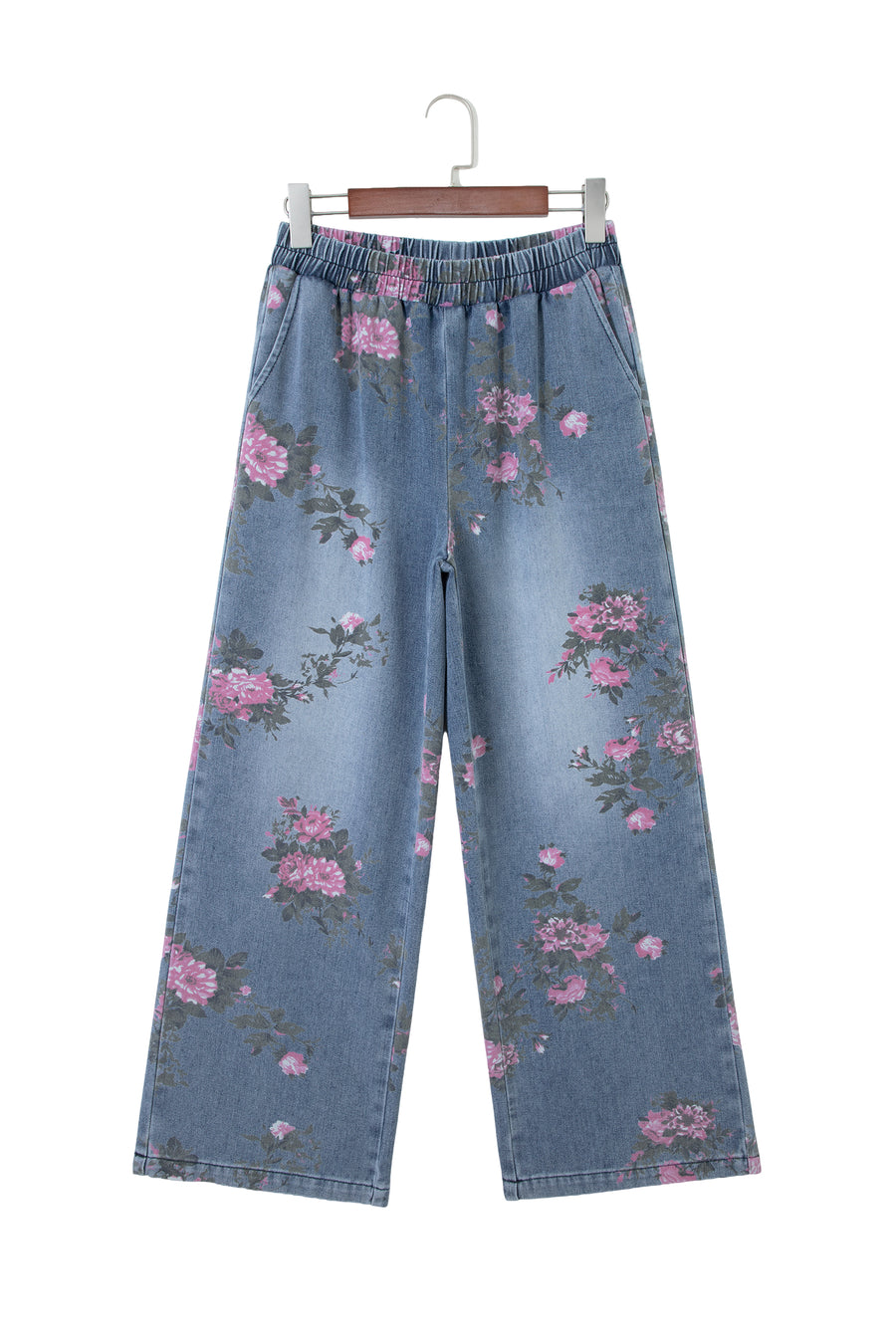 Floral Print Elastic Waist Pull-On Jeans