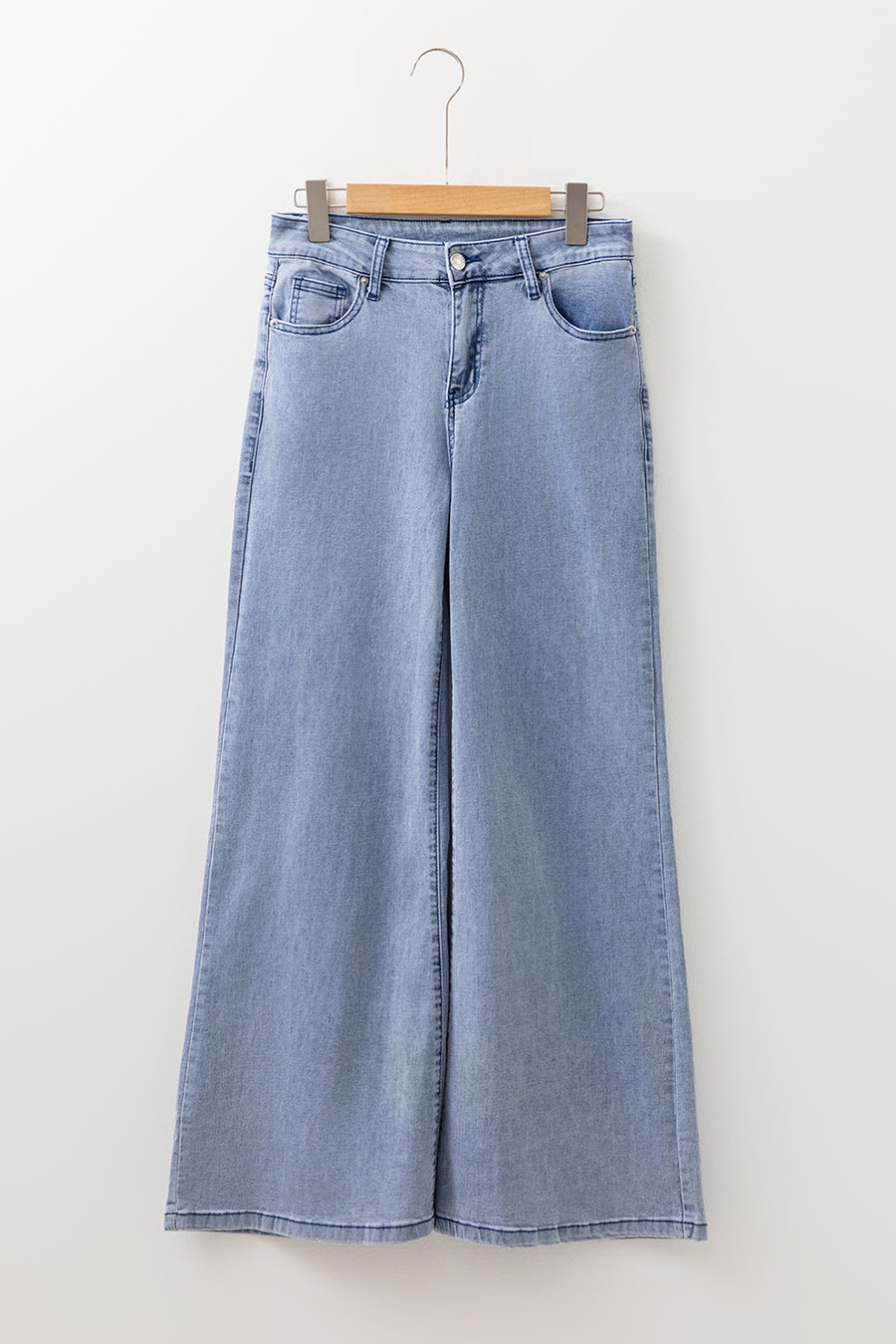 Beau Blue Button Zip High-Waist Flared Hem Jeans