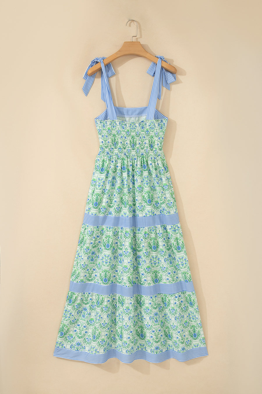Pink Geometric Floral Print Striped Patchwork Detail Sleeveless Dress（Runs Small ）