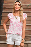 Floral Ruffle Short Sleeve Bow Back Blouse- 2 Colors