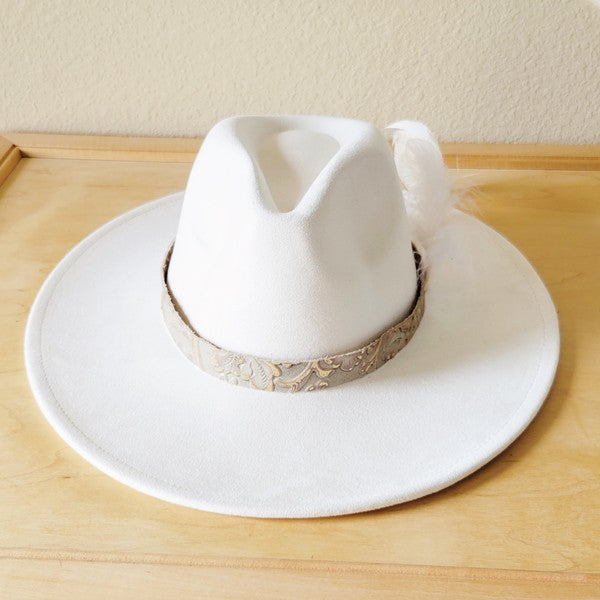Gilded Cowboy Leather Hat Band with Feather Accents- 2 Band Colors