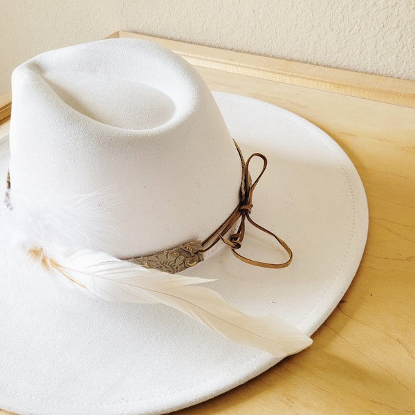 Gilded Cowboy Leather Hat Band with Feather Accents- 2 Band Colors