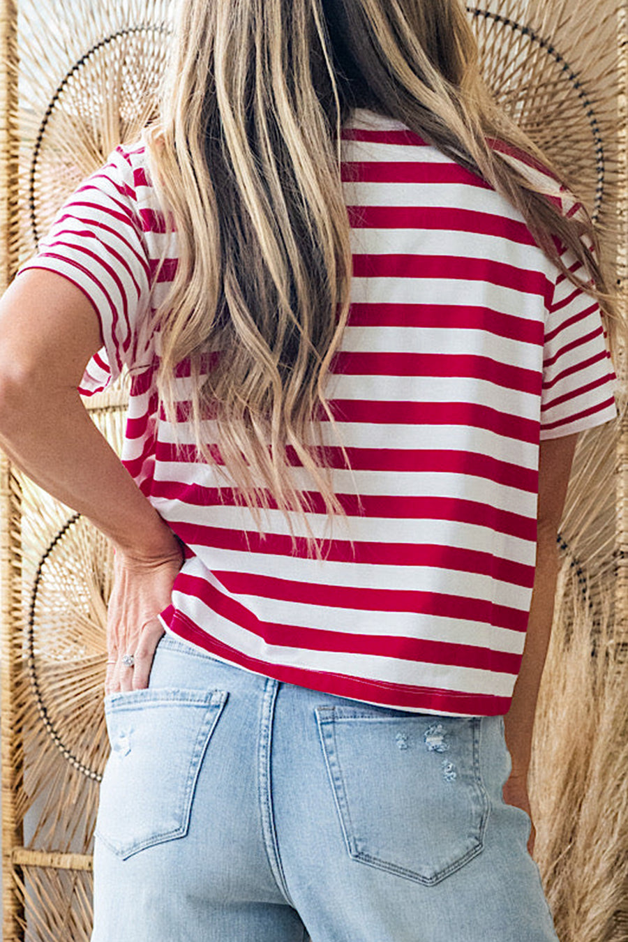 Red and White Striped Crew Neck T-Shirt