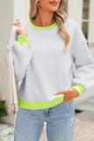 Light Grey Contrast Trim Patchwork Drop Sleeve Loose Sweatshirt