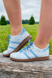 Light Blue Floral Print PU Leather Sneakers