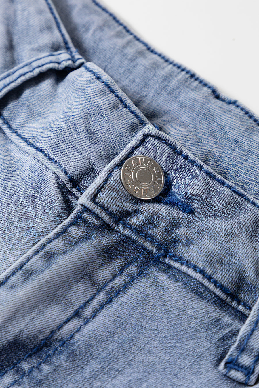 Beau Blue Button Zip High-Waist Flared Hem Jeans