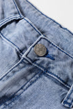 Beau Blue Button Zip High-Waist Flared Hem Jeans