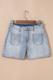 Light Wash High Rise Front Pocket Denim Shorts