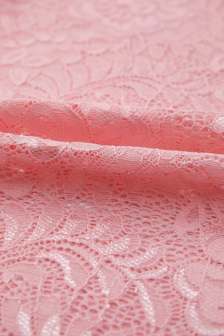 Pink Floral Lace Sheer Long Sleeve Blouse