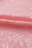 Pink Floral Lace Sheer Long Sleeve Blouse