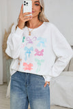 White & Pastel Bows Loose Fit Drop Sleeve Sweatshirt