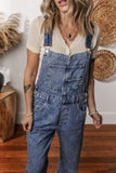 Mineral Wash Blue Straight Leg Denim Overalls