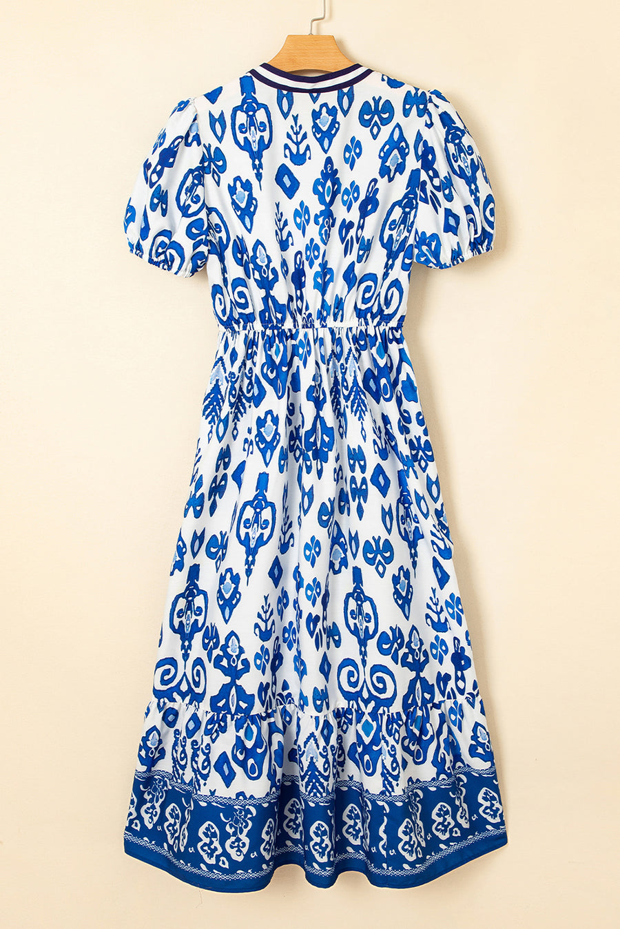 Floral Ruffle Hem Contrast Trim Neckline Midi Dress- 3 Colors