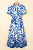 Floral Ruffle Hem Contrast Trim Neckline Midi Dress- 3 Colors