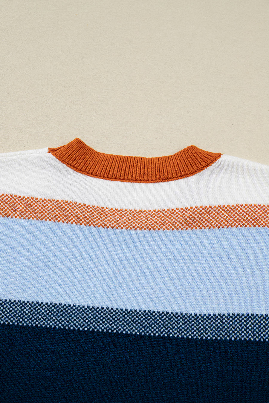 Blue Multi Color Block Crew Neck Tunic Sweater