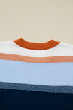 Blue Multi Color Block Crew Neck Tunic Sweater