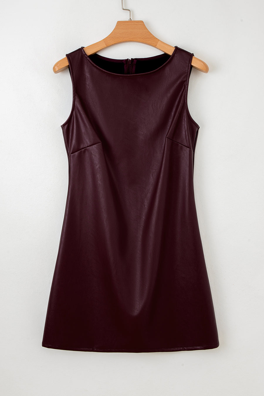Faux Leather Sleeveless Crew Neck Mini Dress- 3 Colors