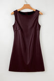 Faux Leather Sleeveless Crew Neck Mini Dress- 3 Colors