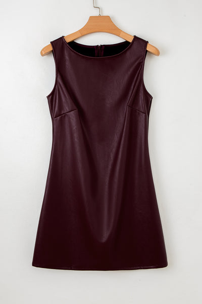 Wild Ginger  Faux Leather Sleeveless Round Neck Mini Dress