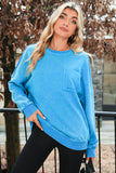 Turquoise Acid Washed Sweatshirt with Pockets
