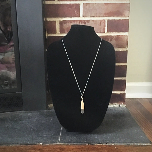 Burnished Gold Tone Necklace with Teardrop Rhinestone Pendant- Black Diamond